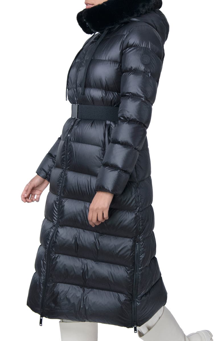 The Recycled Planet Company Romi Belted Faux Fur Trim Water Resistant Puffer Coat, Alternate, color, 