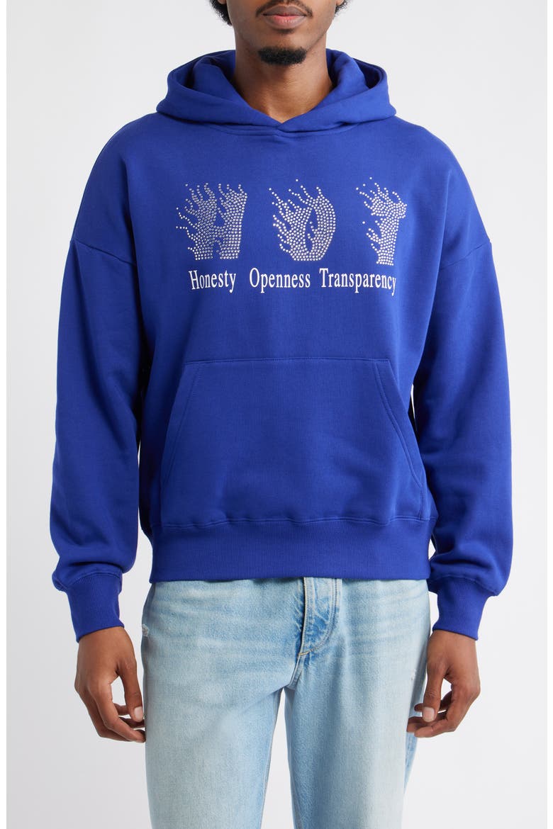 Honesty Rhinestone Cotton Blend Graphic Hoodie, Main, color, BLUE