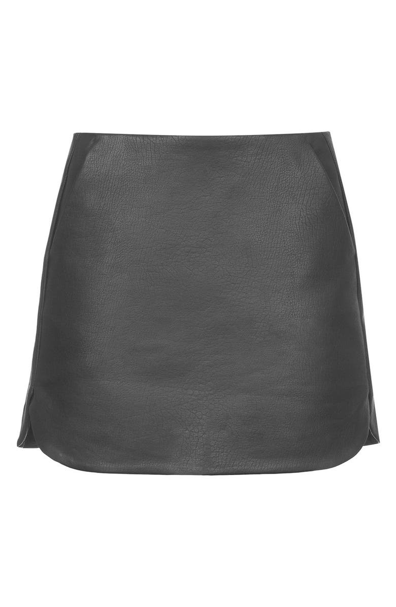 Topshop Curved Hem Faux Leather Miniskirt, Alternate, color, 