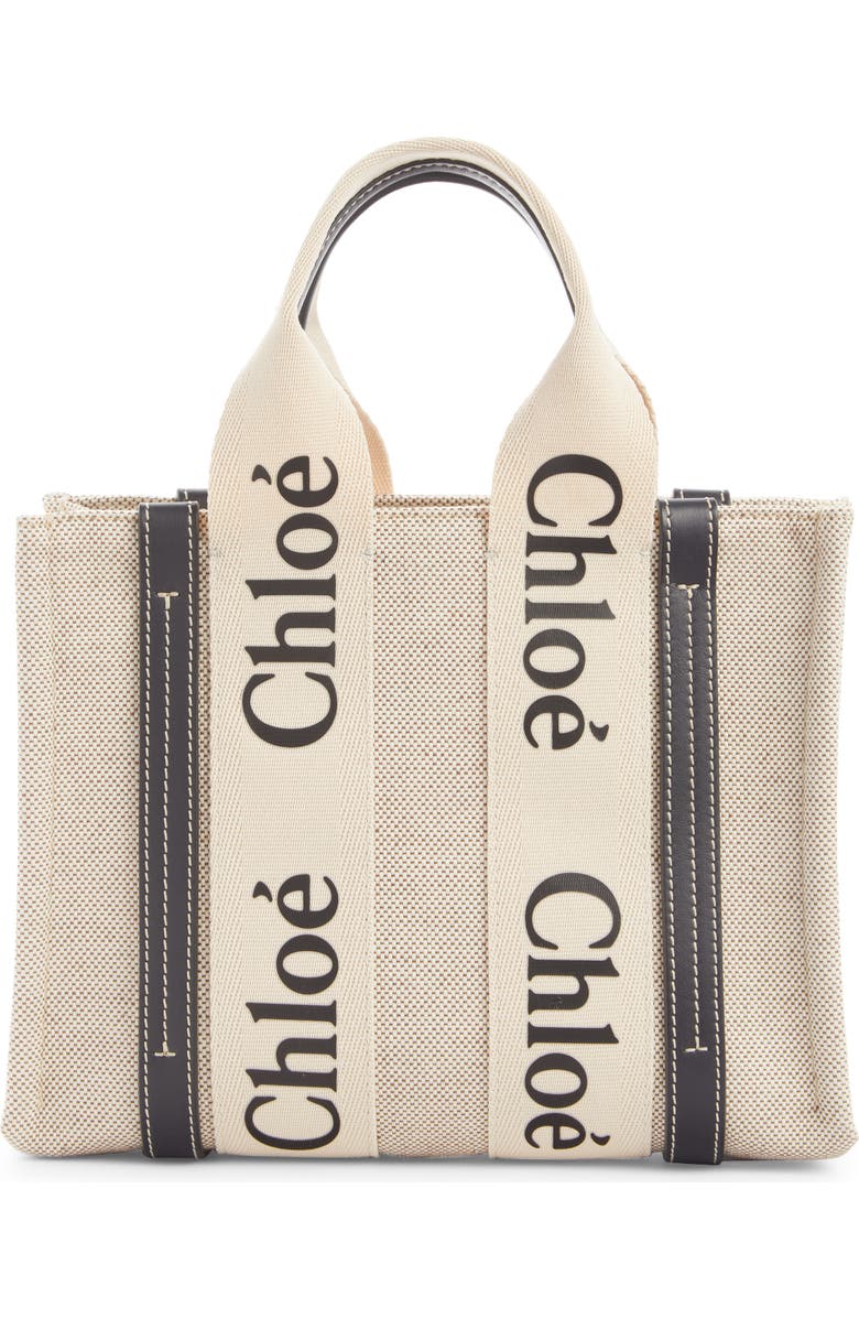 Chloé Mini Woody Logo Strap Canvas Tote, Alternate, color,