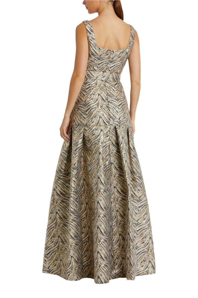 Metallic Zebra Print Sleeveless A-Line Gown With Belt, Alternate, color, Gold