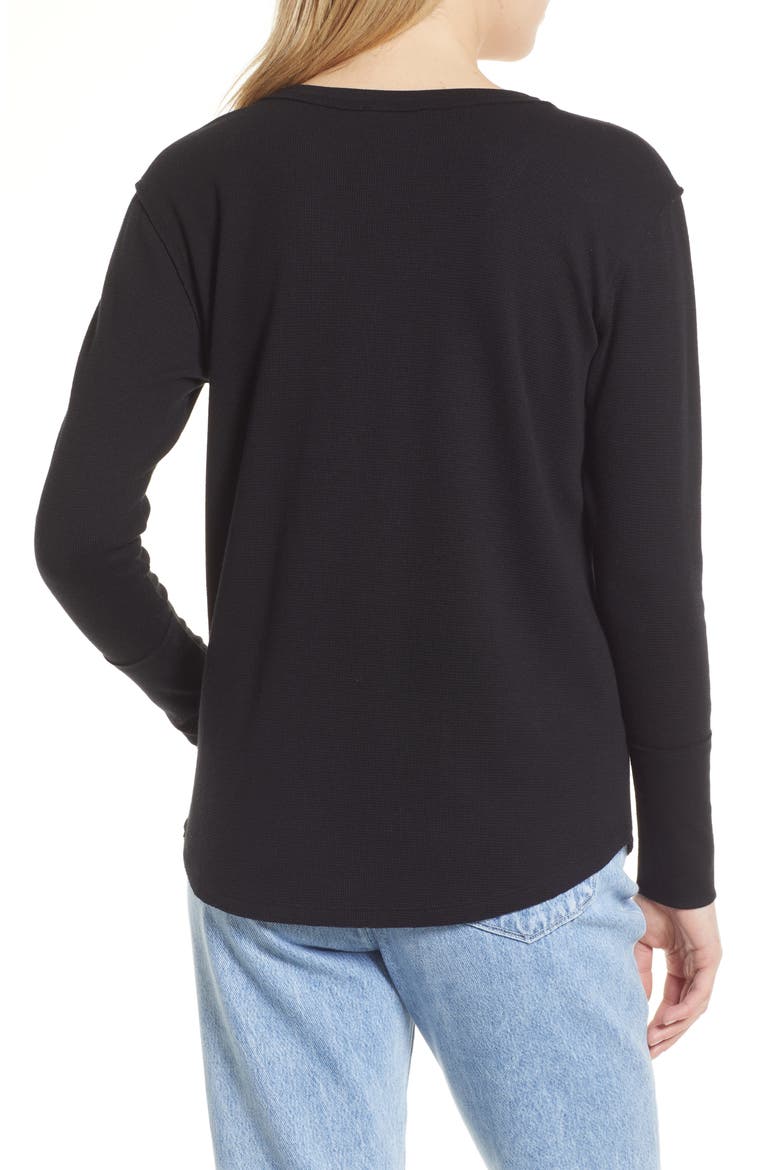 Scoop Neck Long Sleeve Raw Edge Thermal Top, Alternate, color, BLACK