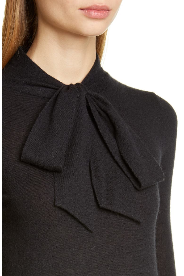 Essentials Tie Neck Cashmere Sweater, Alternate, color, BLACK