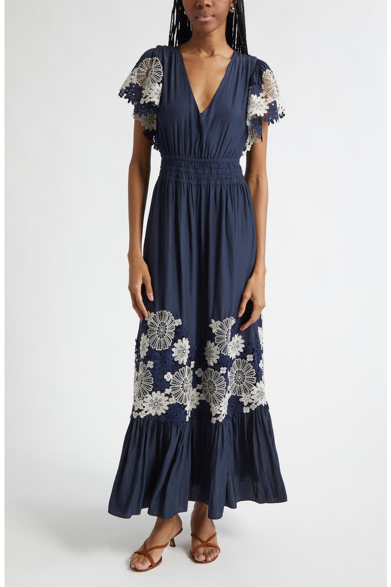 Georgie Lace Detail Maxi Dress, Main, color, NAVY