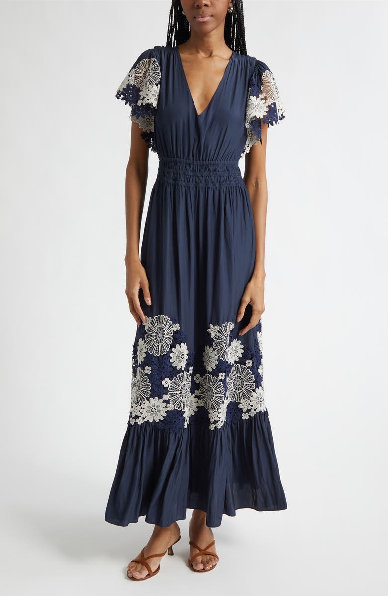 Ramy Brook Georgie Lace Detail Maxi Dress, Main, color, Navy