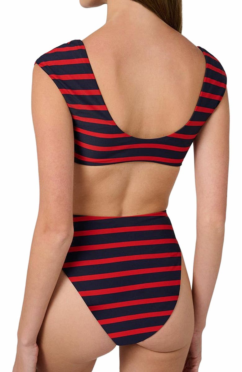 WeWoreWhat Off Shoulder Bikini Top, Alternate, color, Tr Red/Dk Navy