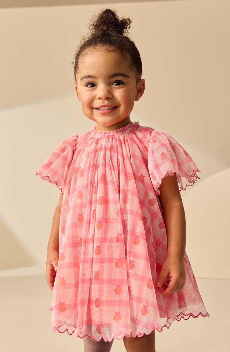 NEXT Kids' Check Mesh Party Dress, Alternate, color, Pink/ Orange