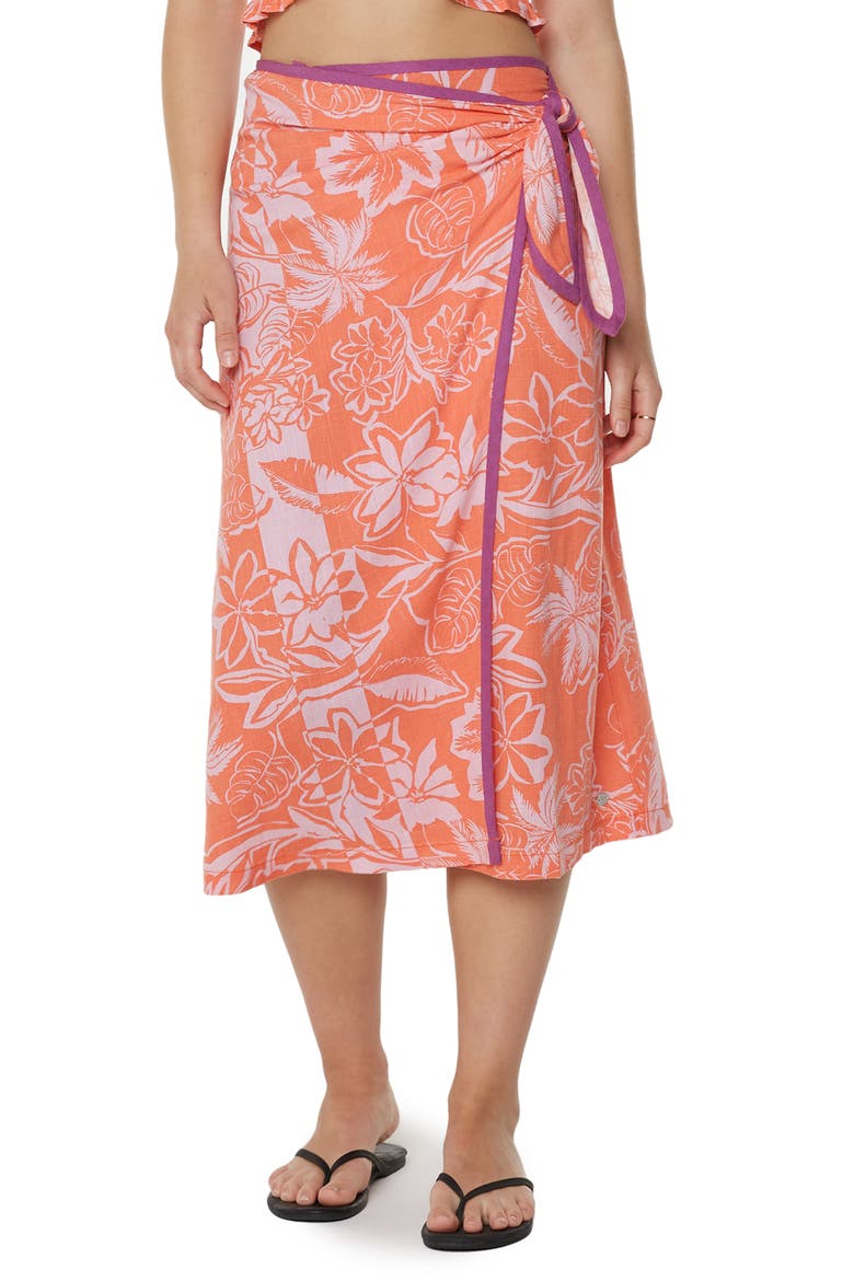 Palma Floral Wrap Skirt, Main, color, TIGERLILY TROPICOOL