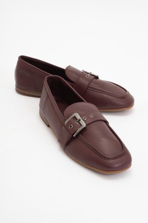 Forever & Always Shoes Jade Leather Flat Loafers In Burgundy Brown Leather