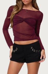 EDIKTED Oona Gathered Overlay Sheer Top