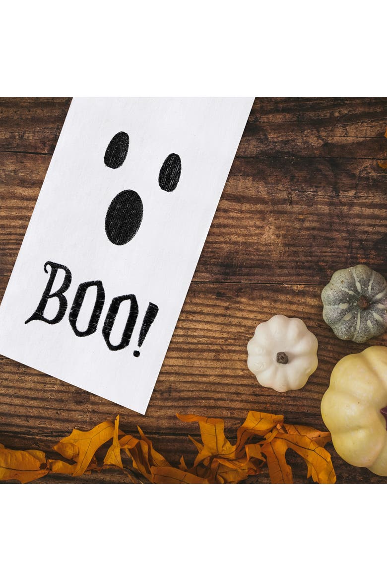 Boo Ghost Halloween Cotton Embroidered Flour Sack Kitchen Dishtowel, Alternate, color, White