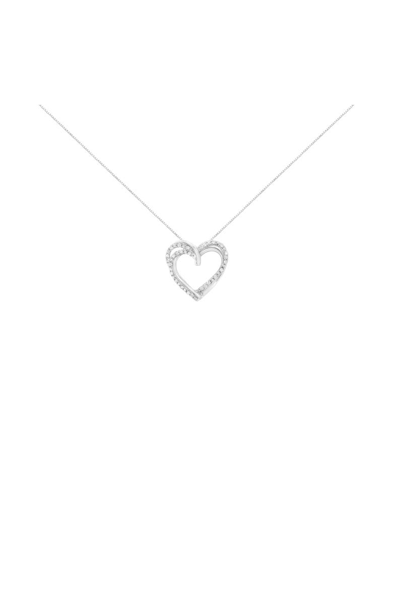 Haus of Brilliance Silver 1/4 cttw Prong Set Round-Cut Diamond Woven Double Heart Pendant Necklace, Alternate, color, White