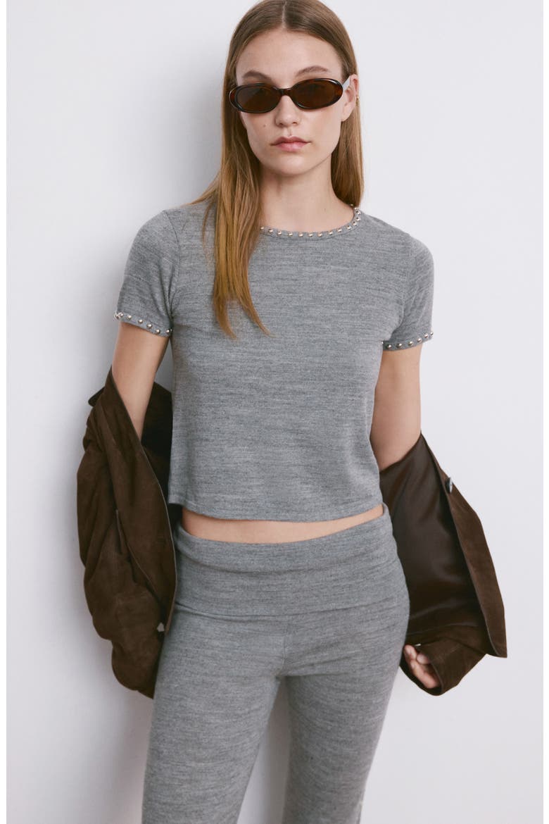 Studded Short Sleeve Sweater, Alternate, color, MEDIUM HEATHER GREY