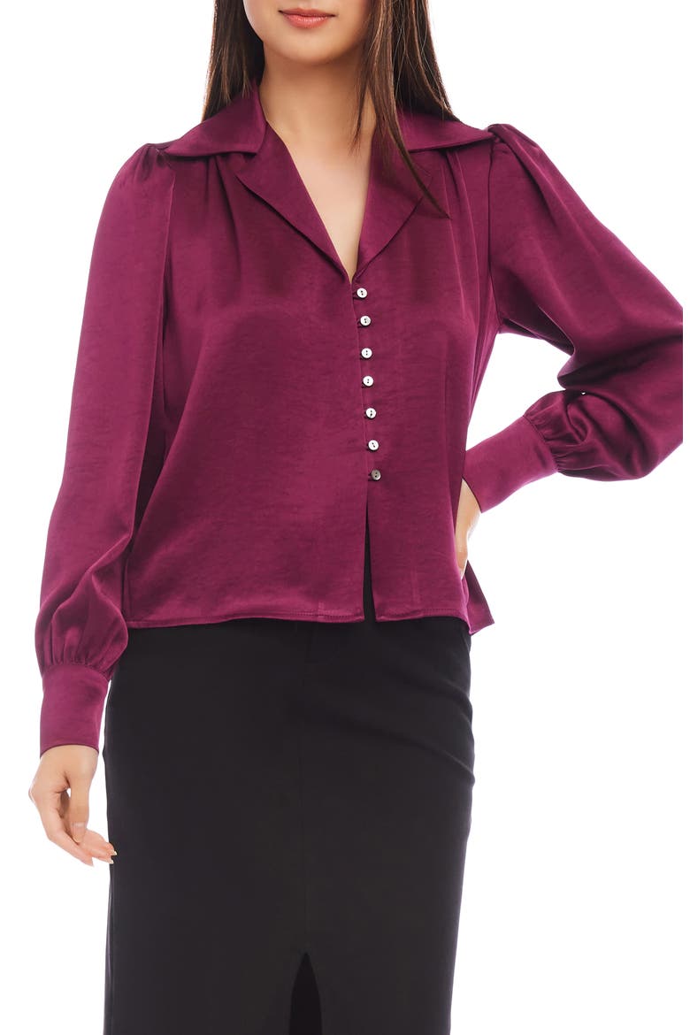 Satin Button-Up Shirt, Main, color, WINE