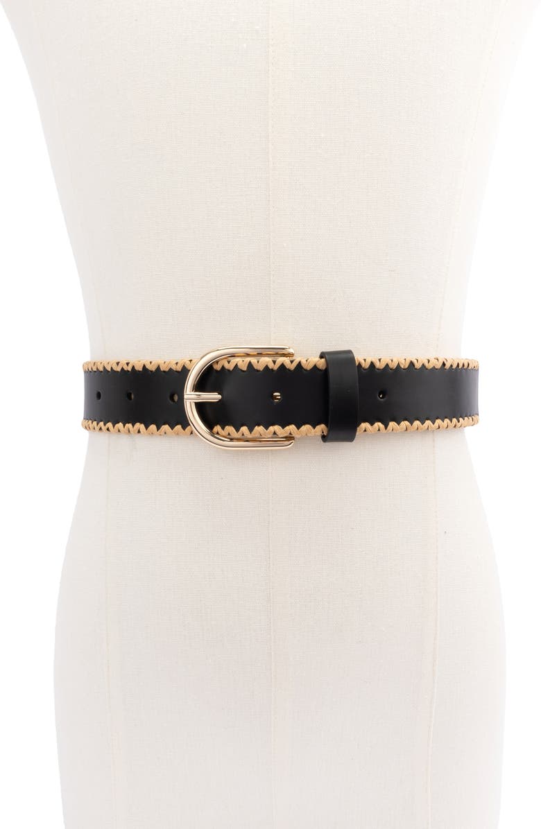 Kate Spade New York straw edge leather belt, Alternate, color, Black