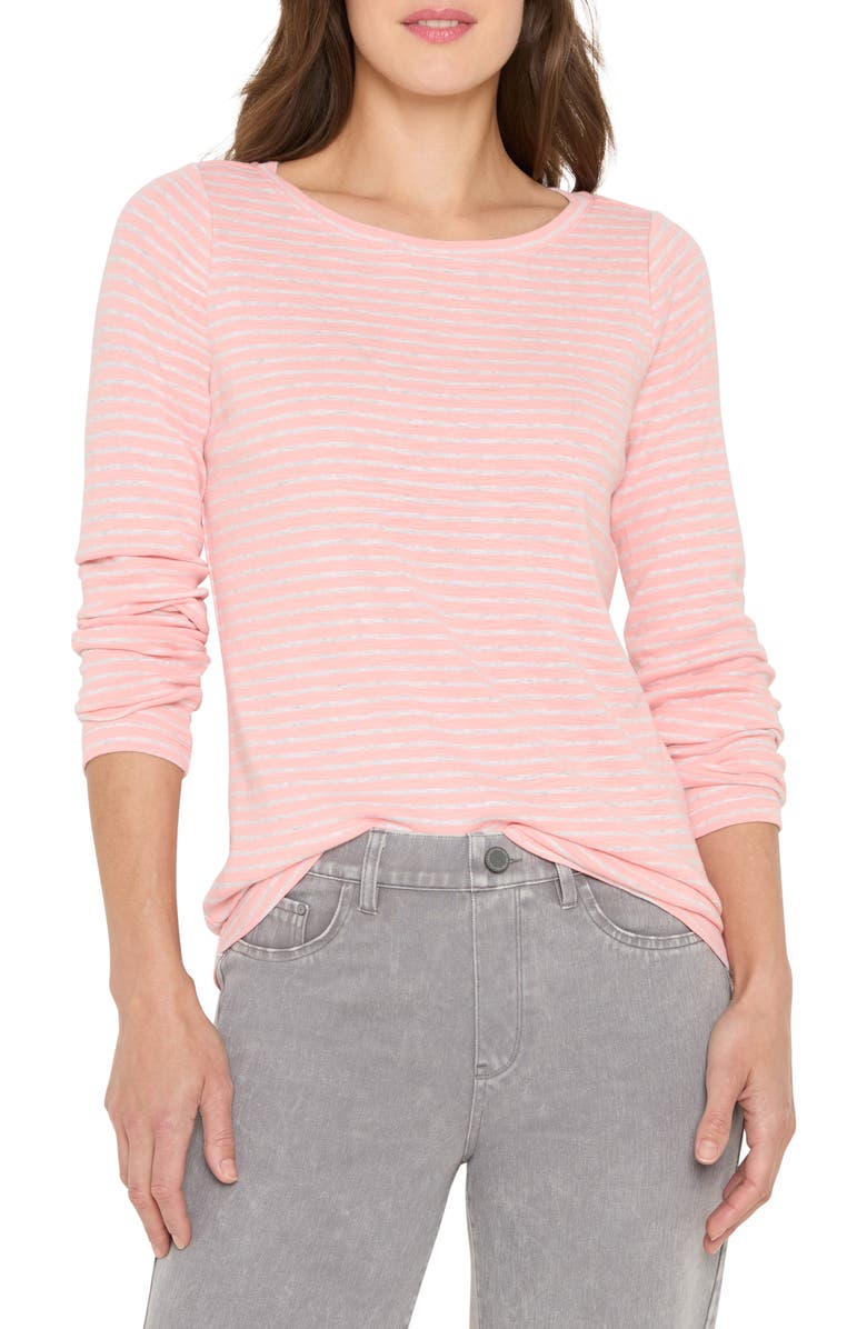 NZT by NIC+ZOE Stripe Long Sleeve Boat Neck T-Shirt, Main, color, Pink Multi