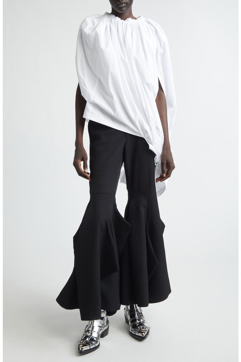 Gathered Cotton Broadcloth Cocoon Top, Alternate, color, WHITE