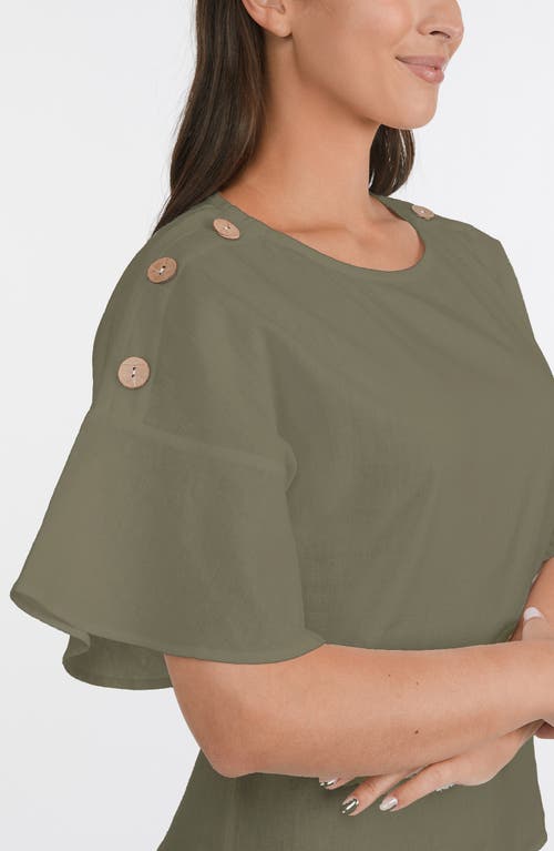 ELLEN TRACY ELLEN TRACY ROUND NECK BUTTON DETAIL LINEN BLEND TOP