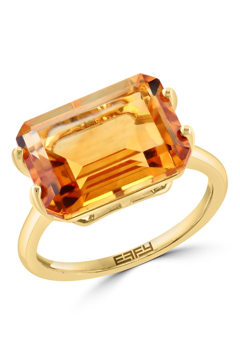 14K Yellow Gold Citrine Emerald Cut Solitaire Statement Ring, Main, color, 14K Gold