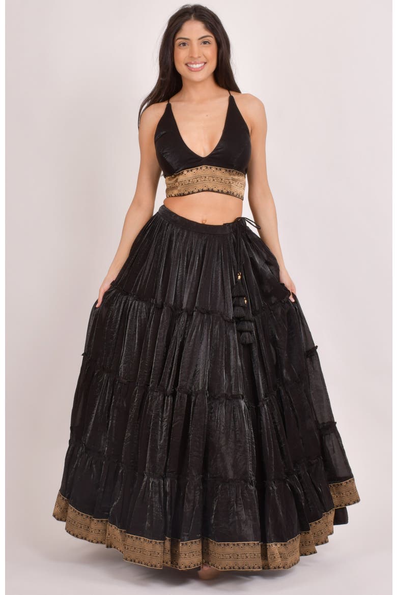 Ciara Tiered Shimmer Lehenga Choli, Alternate, color, Black