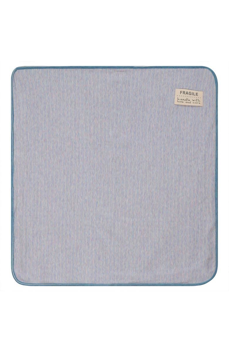 Fragile Stripe Stretch Knit Blanket, Main, color, Ocean