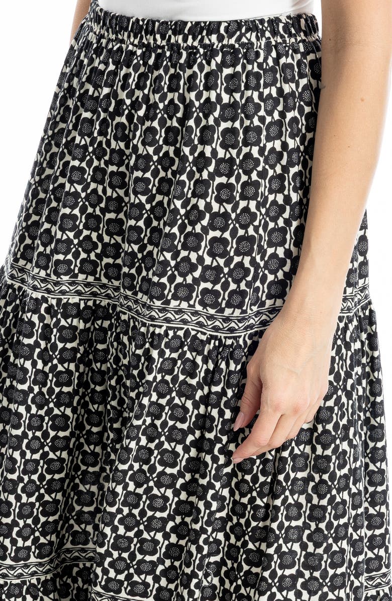 MAX STUDIO Floral Print Tiered Maxi Skirt, Alternate, color, Cream/ Black Smalll Poppy Buds