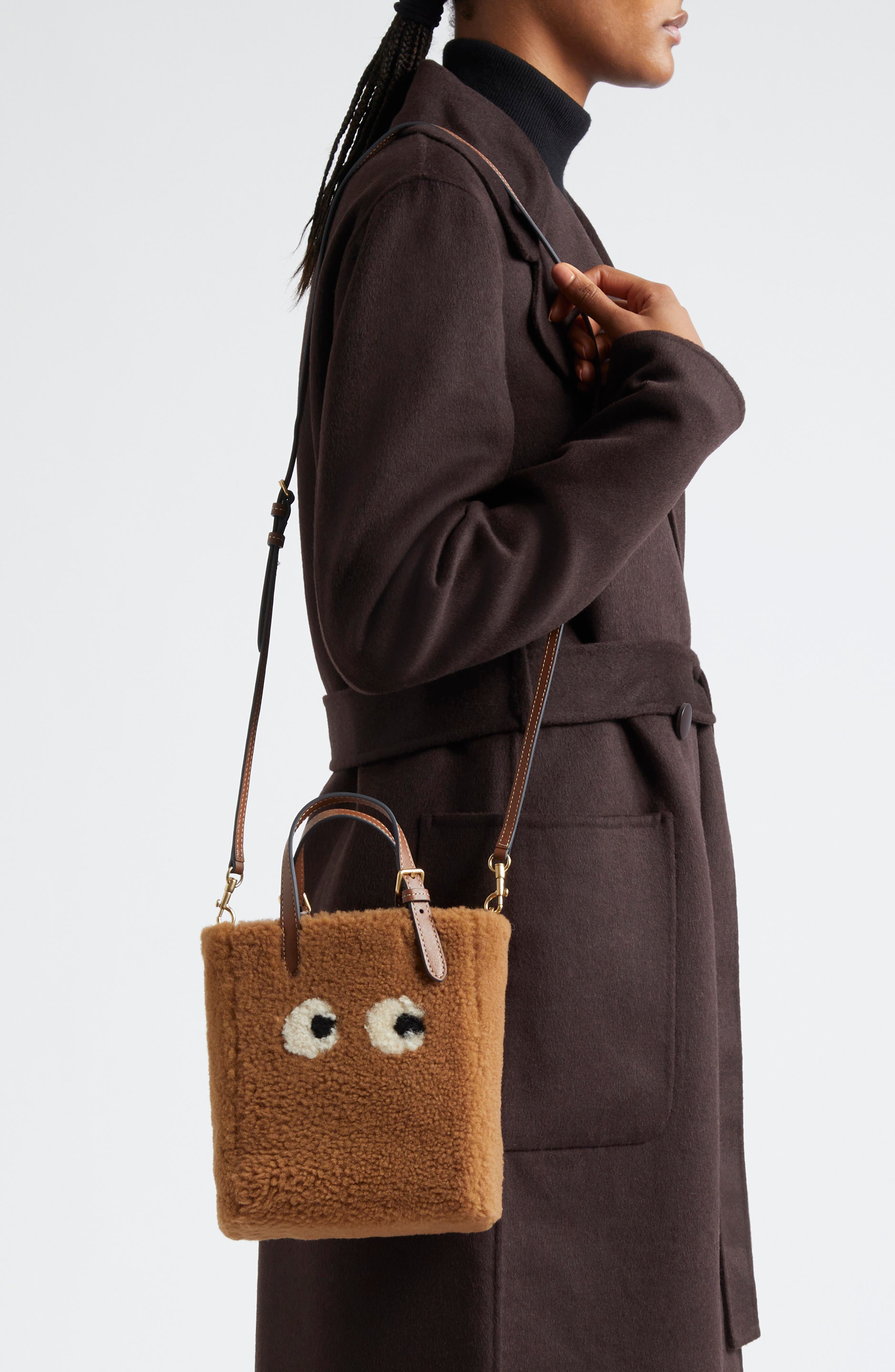Anya Hindmarch Mini Eyes North/South Shearling Crossbody Tote, Alternate, color, 
