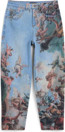 Printed Barrel Leg Jeans