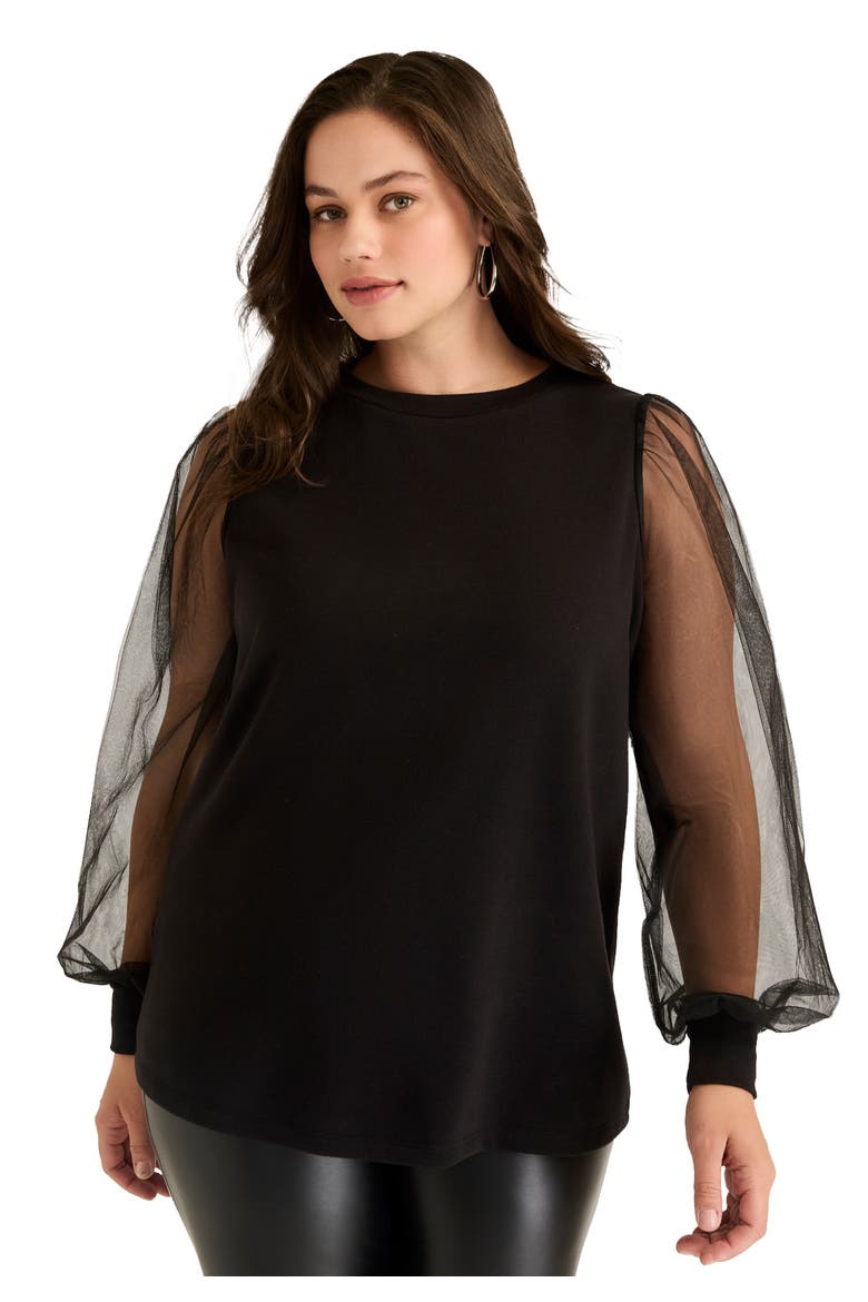 Puff Sleeve French Terry Sweatshirt, Main, color, BLACK ONYX