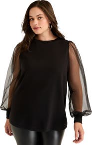 June + Vie Puff Sleeve French Terry Sweatshirt