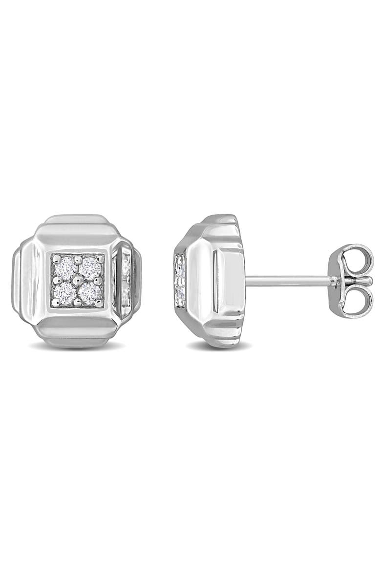 Diamond Square Stud Earrings Sterling Silver, Main, color, Sterling Silver/Diamond