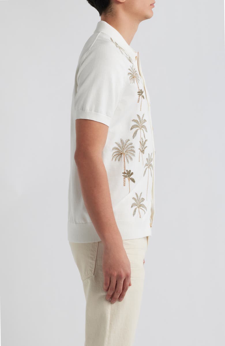 Brooks Brothers Emroidered Full Button Cotton Cardigan, Alternate, color, Palms Motif Beige