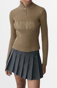 MANGO Perkins Logo Half Zip Sweater