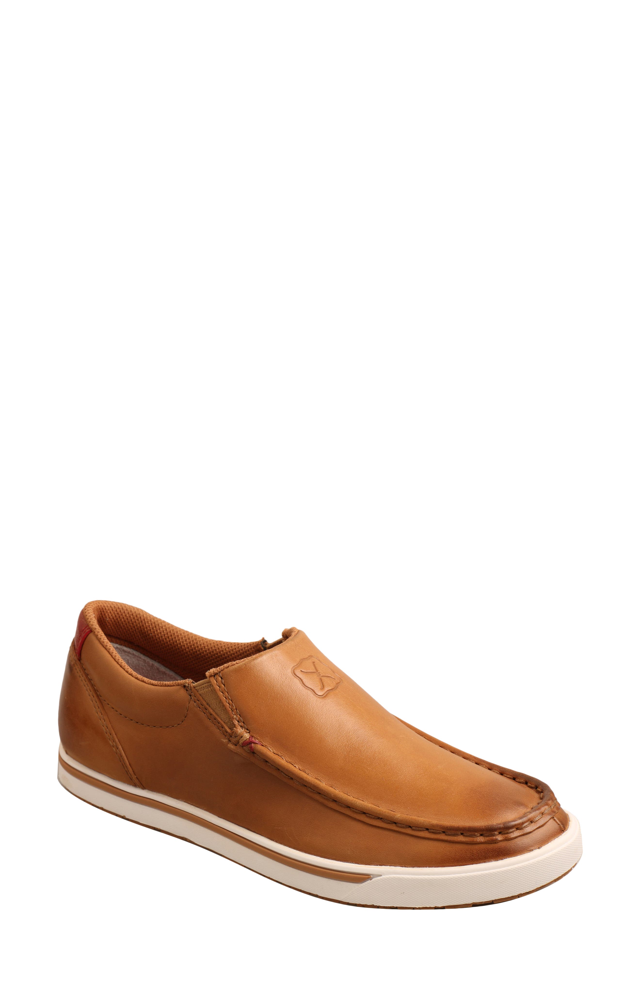 Kicks Leather Moc Toe Slip-On, Main, color, TAN
