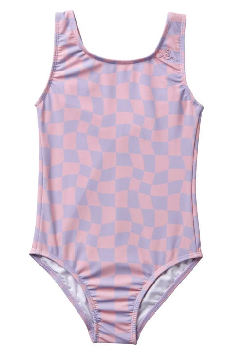 Kids' Wavy Checks One-Piece Swimsuit (Little Kid)