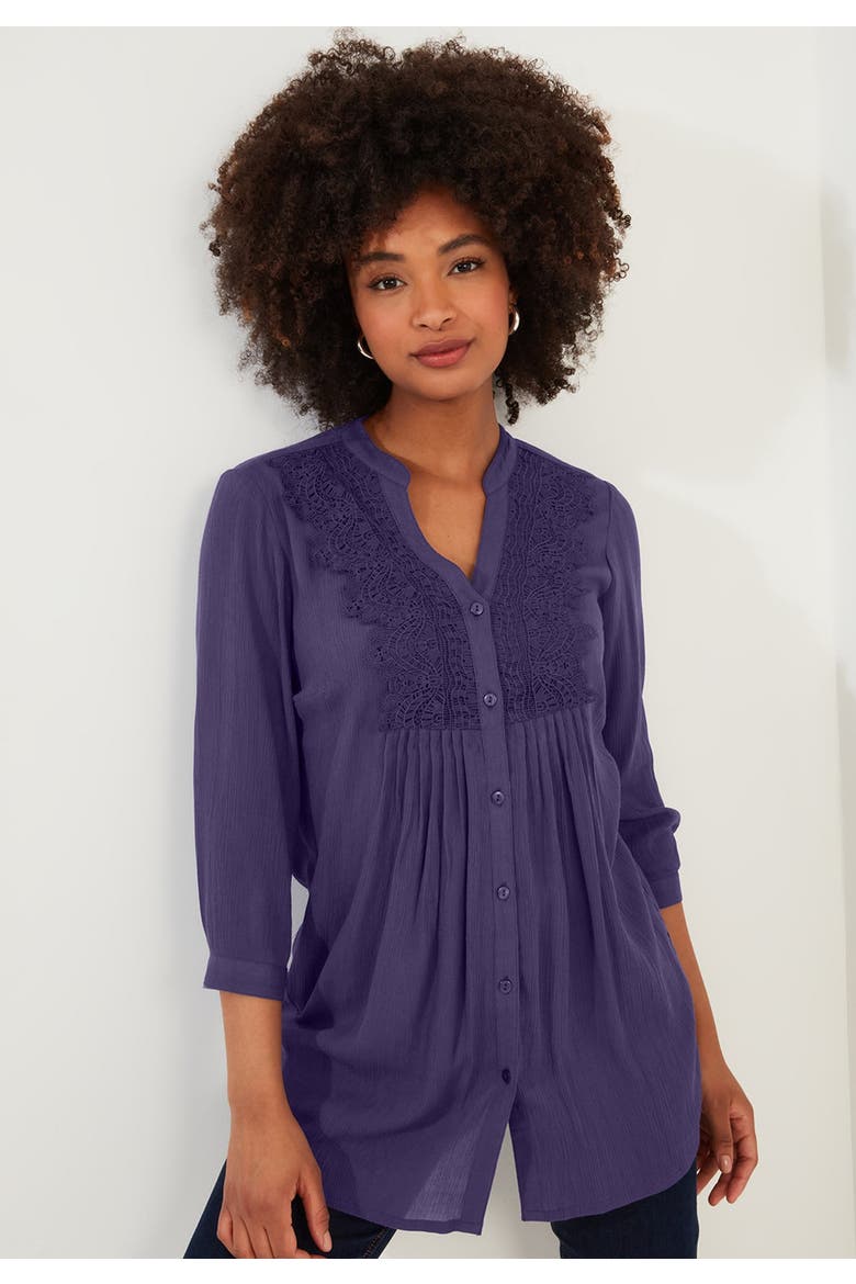 Crochet Trim Pintuck Shirt, Main, color, MULBERRY PURPLE