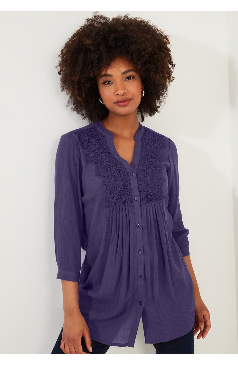 Joe Browns Crochet Trim Pintuck Shirt, Main, color, Mulberry Purple