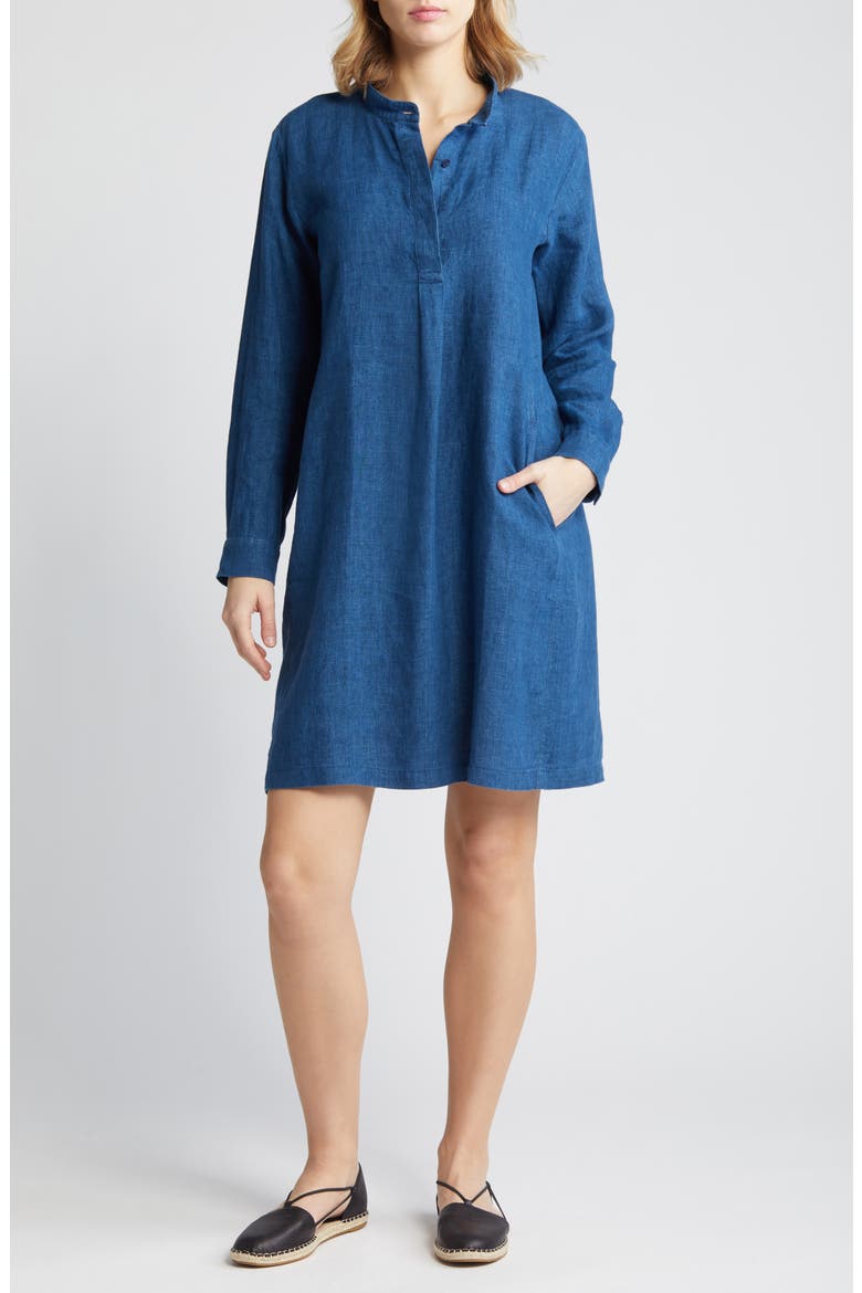 Long Sleeve Organic Linen Shift Dress, Main, color, ATLAN