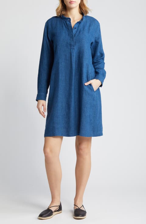 Long Sleeve Organic Linen Shift Dress
