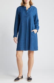 Eileen Fisher Long Sleeve Organic Linen Shift Dress