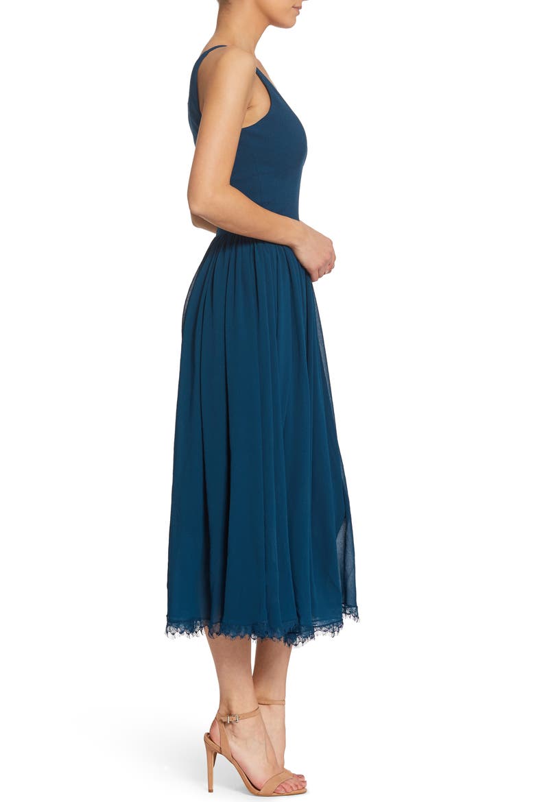 Alicia Mixed Media Midi Dress, Alternate, color, PEACOCK BLUE