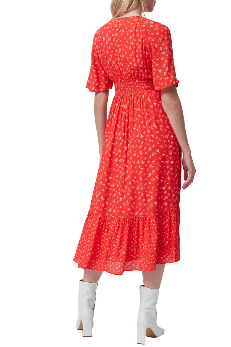 Fayola Drape Midi Dress, Alternate, color, FIERY RED MULTI