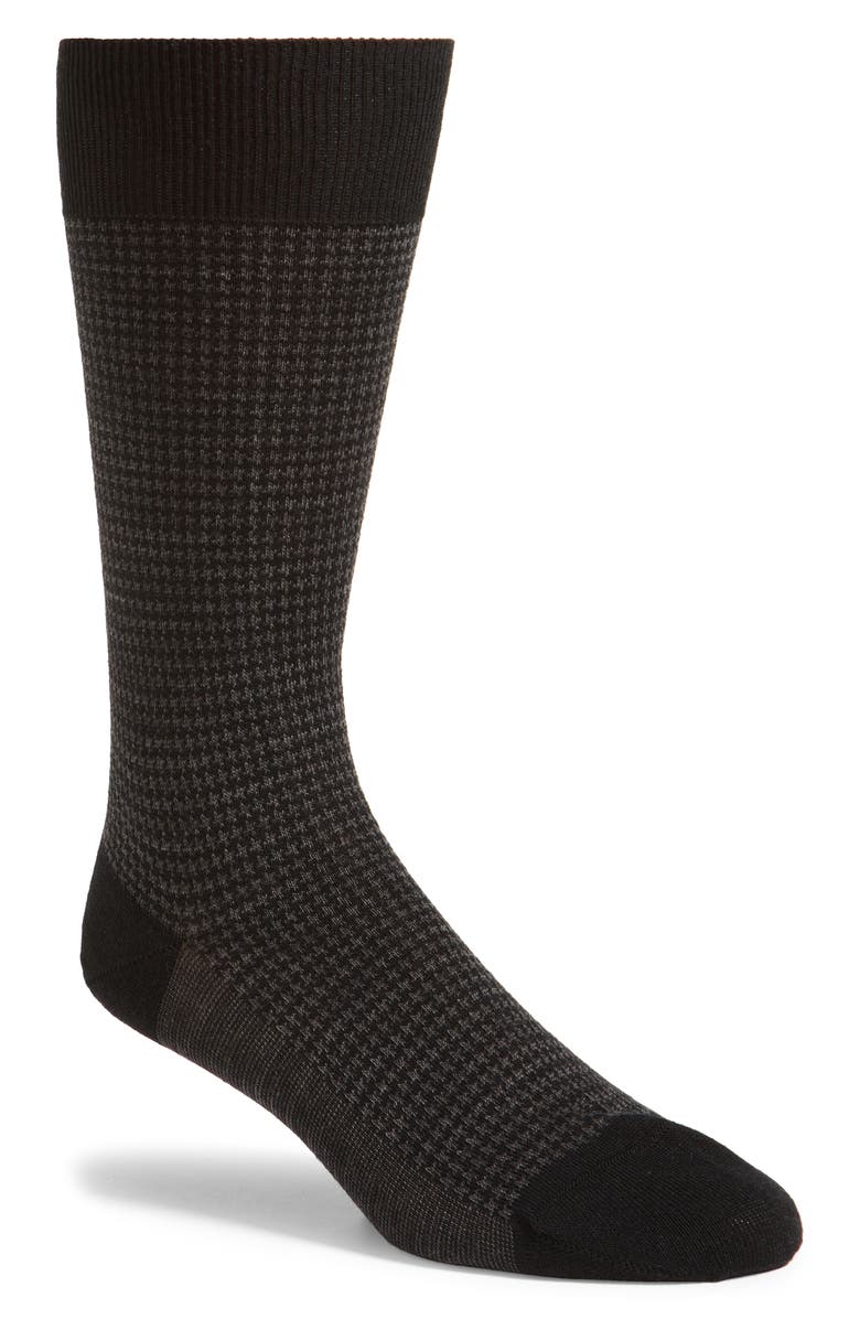 Pantherella Highbury Houndstooth Dress Socks, Main, color, Black