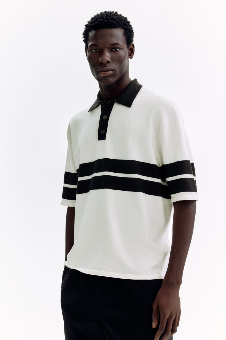 Loose Fit Knitted Polo Shirt, Alternate, color, White/black