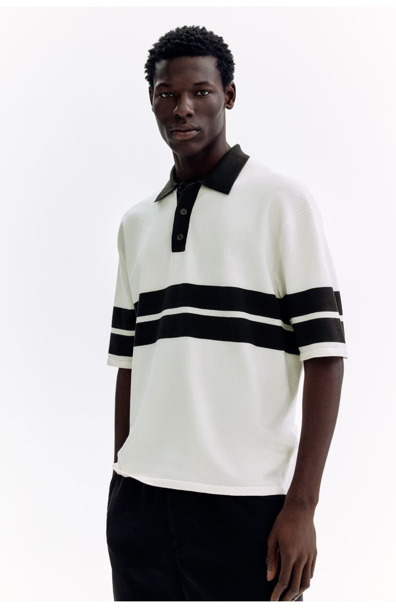 H&M Loose Fit Knitted Polo Shirt, Alternate, color, White/Black
