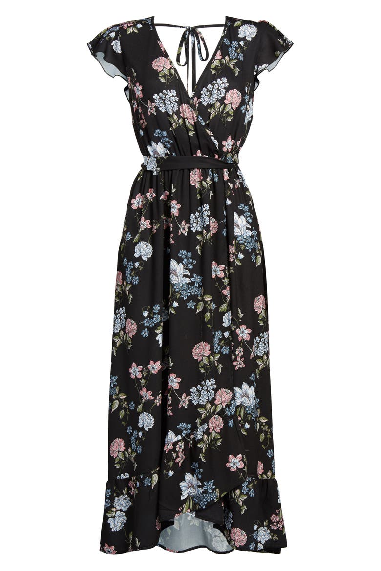 Faux Wrap Maxi Dress, Alternate, color, BLACK/BLUE