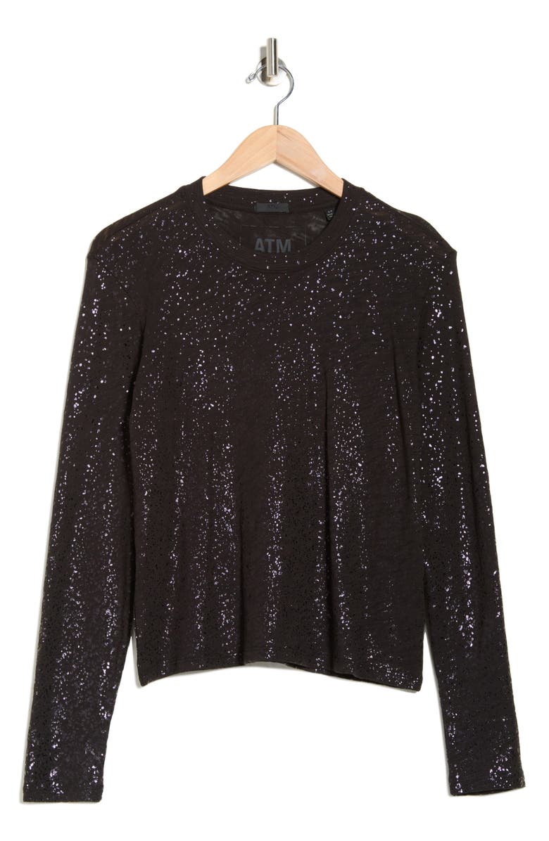 ATM Anthony Thomas Melillo Metallic Cotton Slub Jersey Top, Alternate, color, Pitch Black