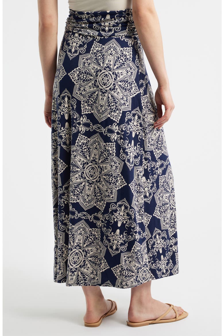 Roll Top Print Maxi Skirt, Alternate, color, NAVY