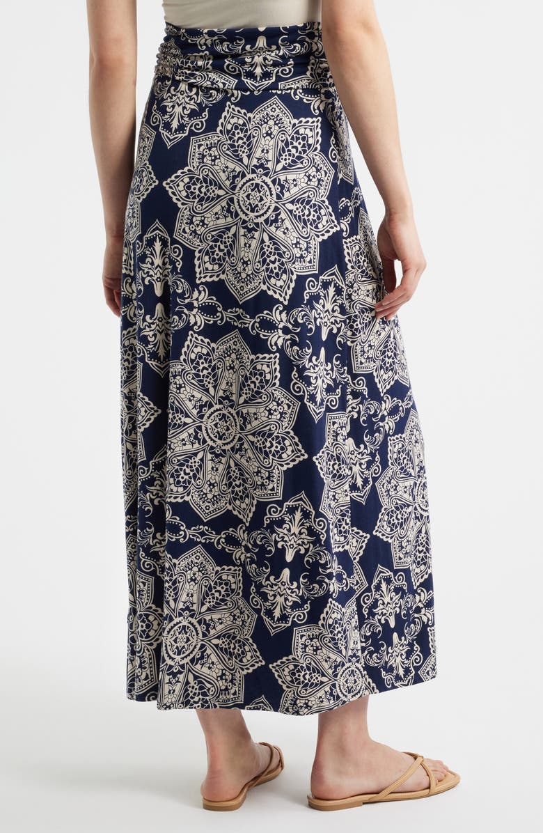 Loveappella Roll Top Print Maxi Skirt, Alternate, color, Navy