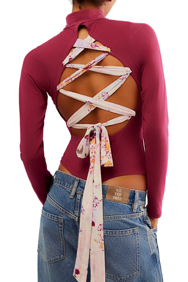 Straps in the Back Bodysuit, Alternate, color, WINE